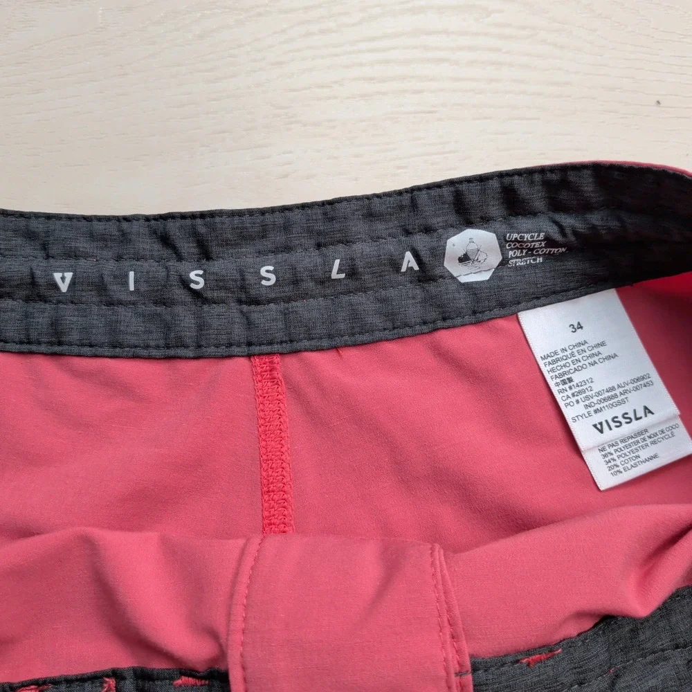 Vissla Solid Sets Board Shorts Mens 34 Swim Trunks Magenta Red Beach Surf
